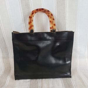 Vegan Leather Shoulder Bag Purse Tortoiseshell‎ Straps Black